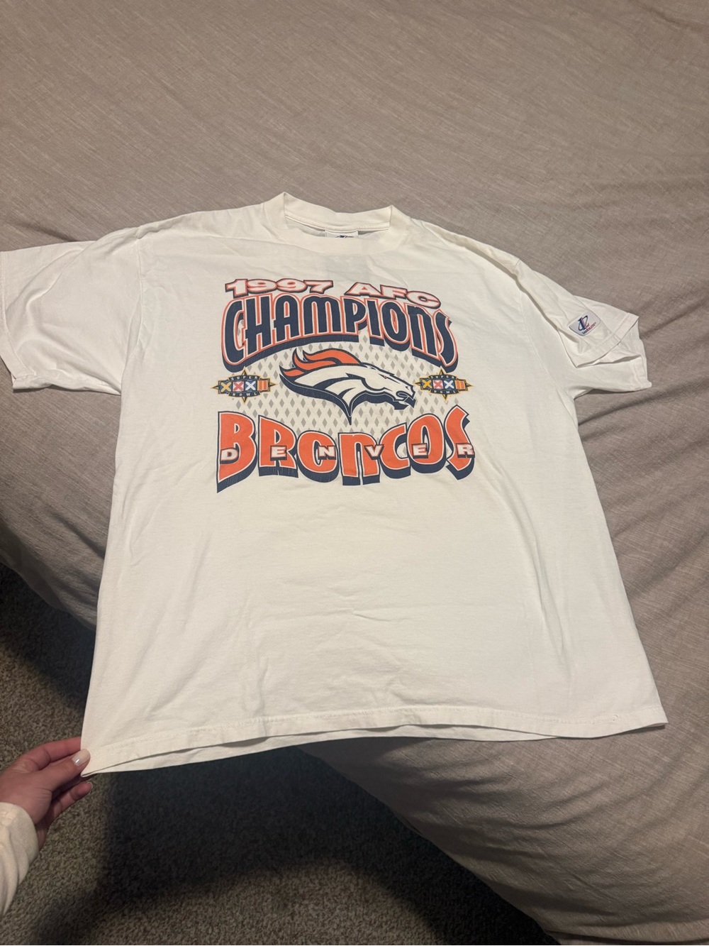 Logo Athletic White Broncos 1997 AFC Champions Tee - Orange & Navy Print